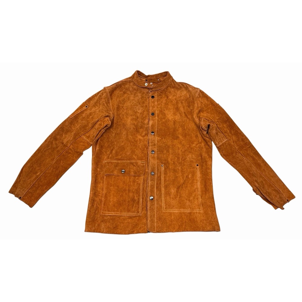 Cowhide Leather Welding Jacket Heavy Duty Protection Snap-Secure Closure Pockets